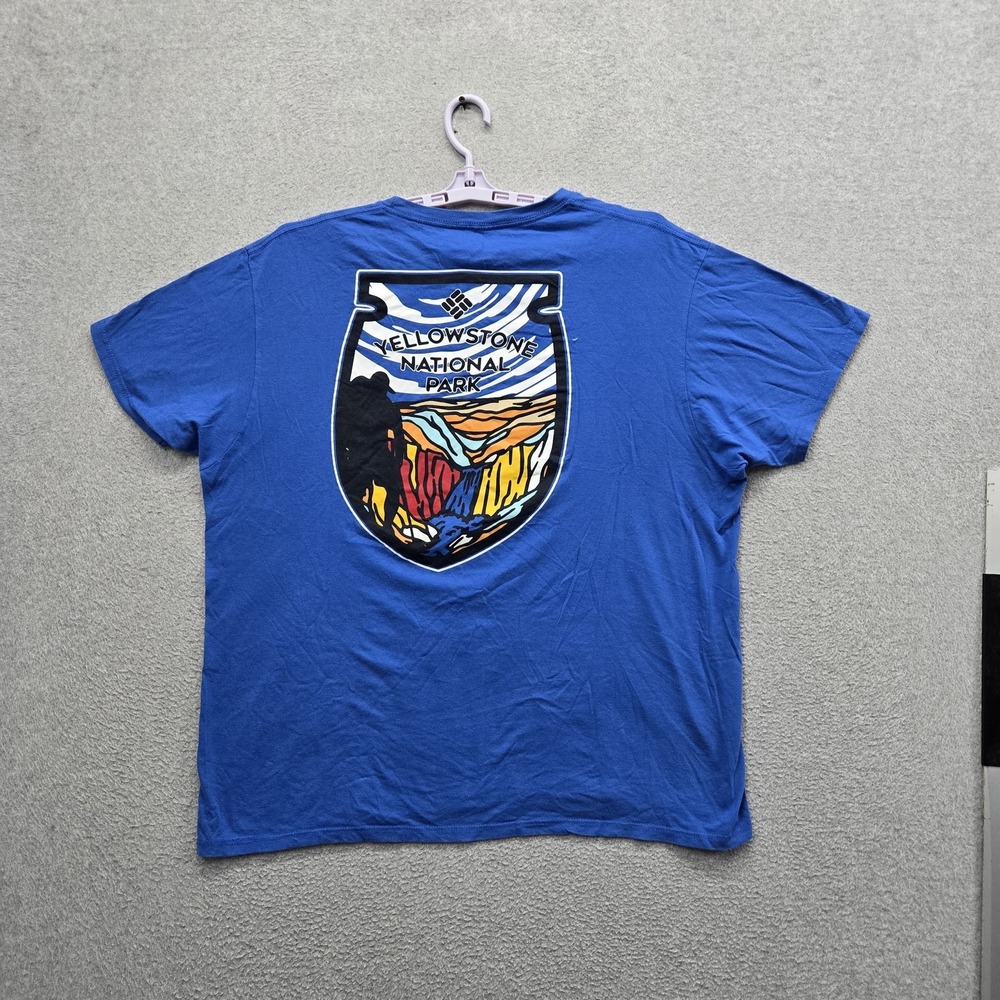 Columbia Men Shirt XL Blue Graphic Yellowstone Logo Short Sleeve